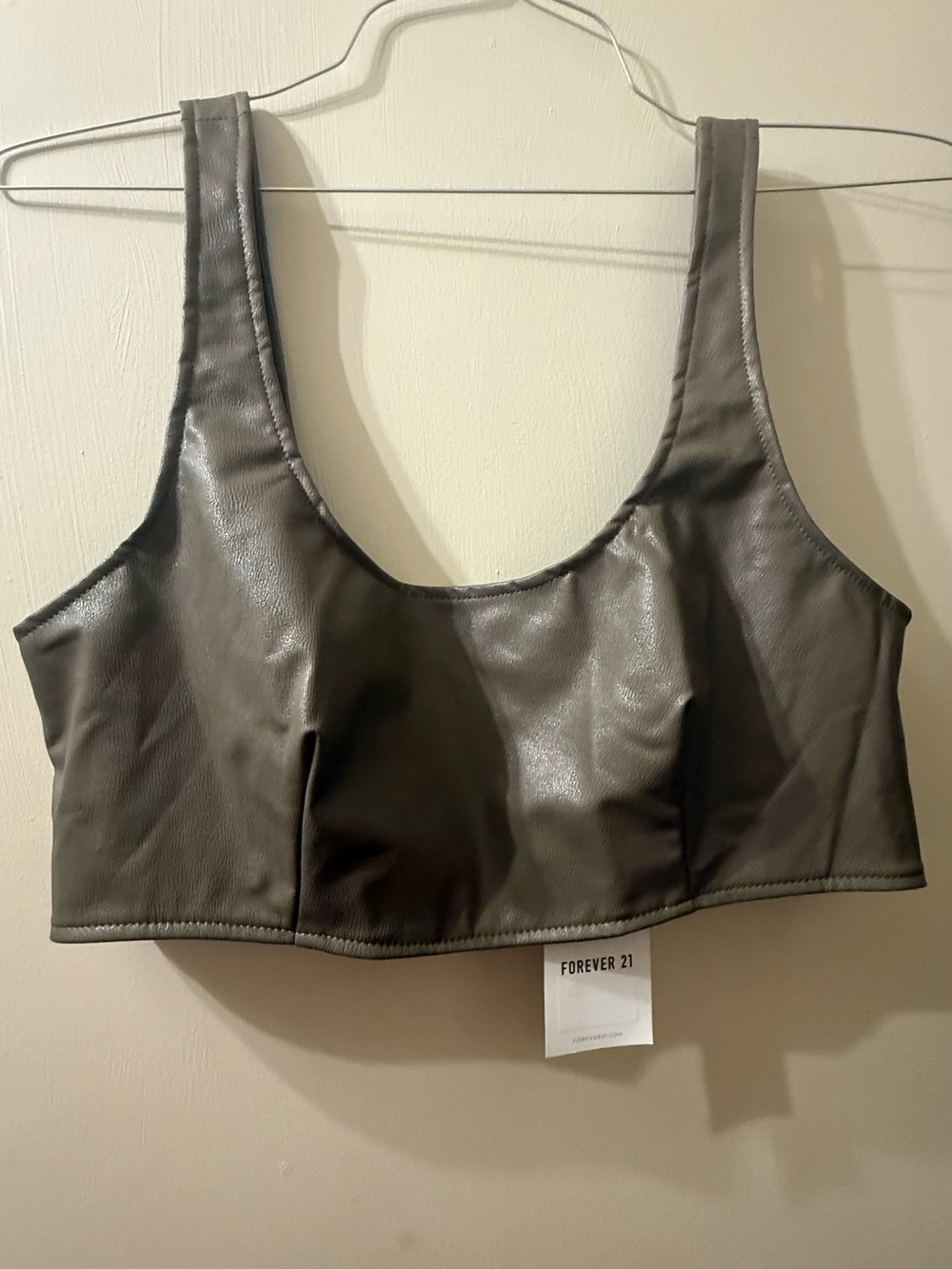 Forever 21 Olive Green Faux Leather Crop Top